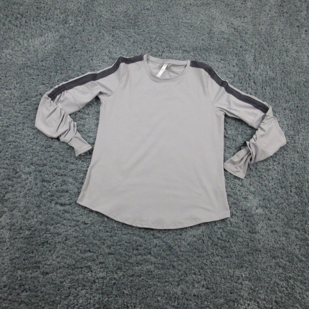Fabletics Shirt Womens Large Gray Long Sleeve Athletic Pullover Ruched Contrast